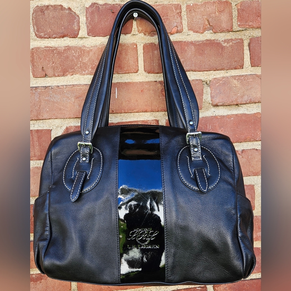 Black Patton Leather Ralph Lauren Double Handle, Zip Purse (MB)